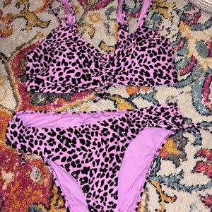 Pink Leopard Print Bikini Set